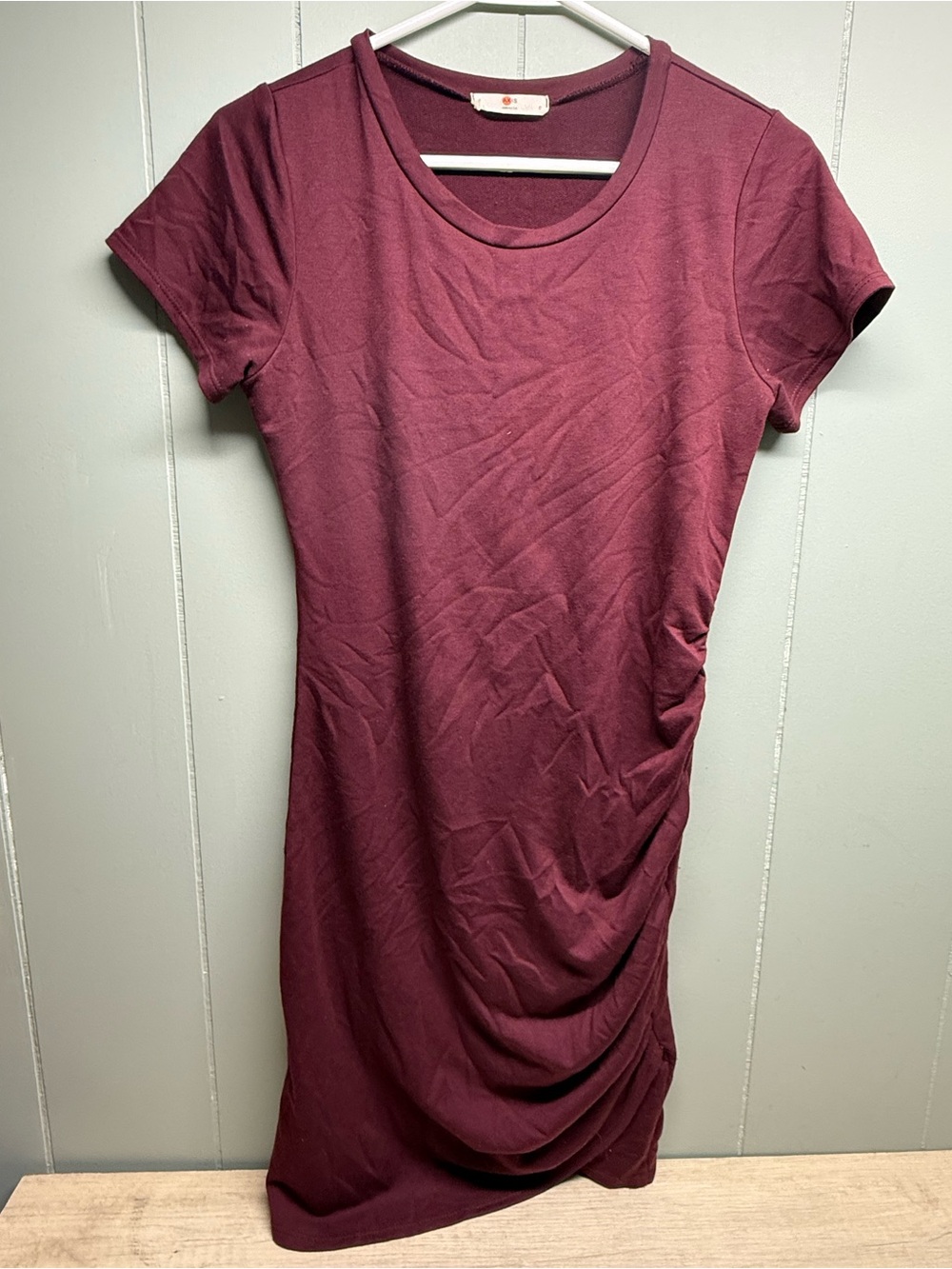 Axis Burgundy Short Sleeve Ruched T-Shirt Dress